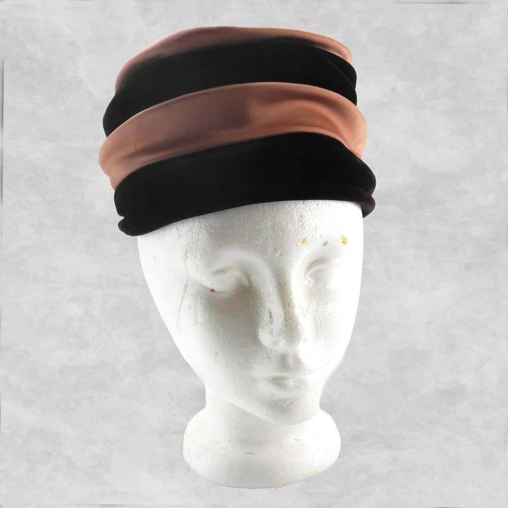 Vintage Screen Vogue Original Burgundy Velvet Pink Satin Pillbox Cocktail Hat